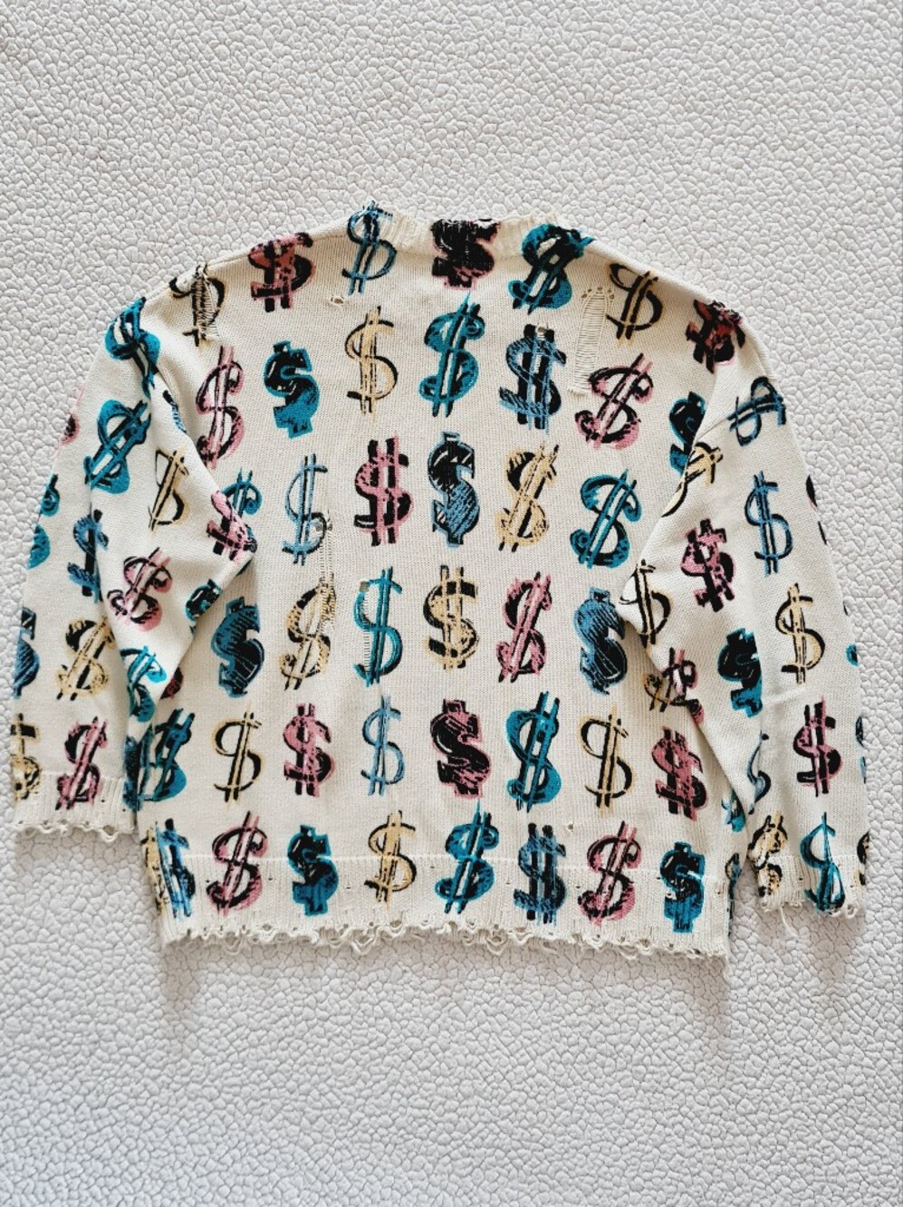 R13 Dollar Sign Oversized Distressed Cotton Sweater Off-White Size S Org $495 - Picture 10 of 16
